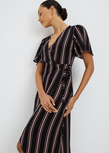 Black Stripe Wrap Midi Dress