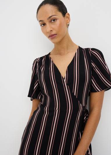 Black Stripe Wrap Midi Dress
