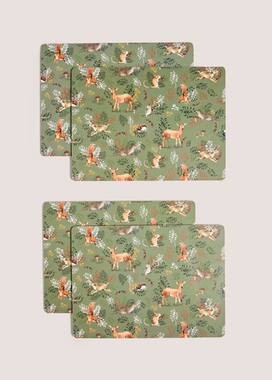 4 Pack Green Woodland Corkback Placemats