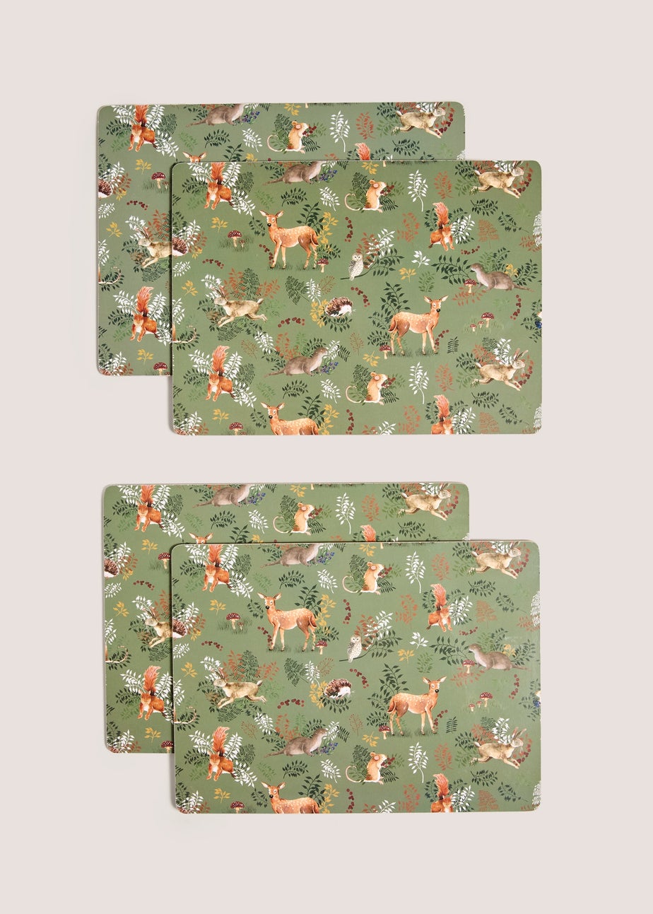 4 Pack Green Woodland Corkback Placemats