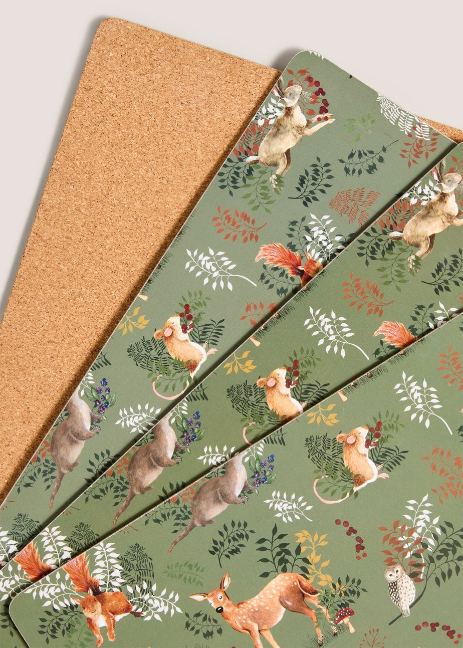 4 Pack Green Woodland Corkback Placemats