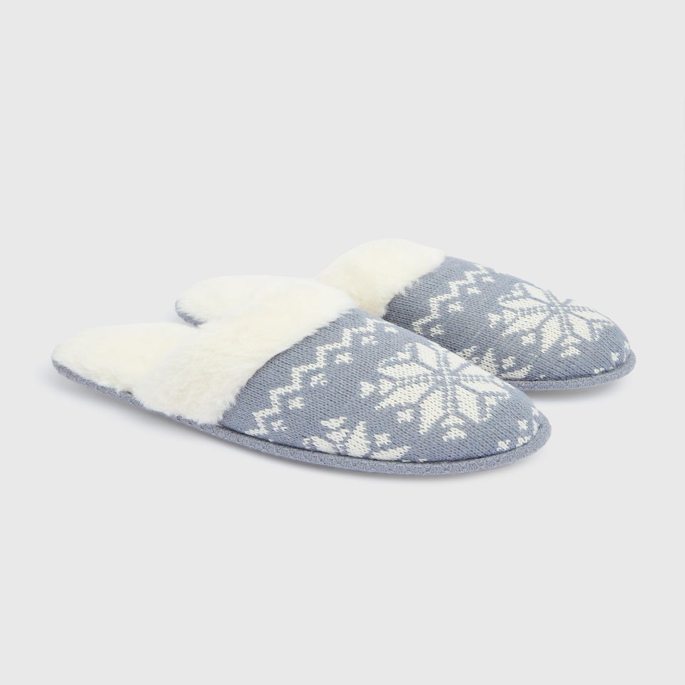 Blue Fairisle Knit Mule Slipper