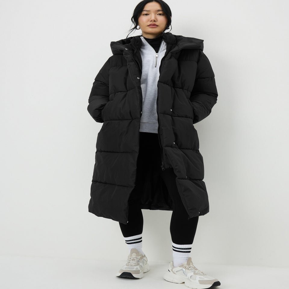 Papaya Petite Black Longline Padded Coat