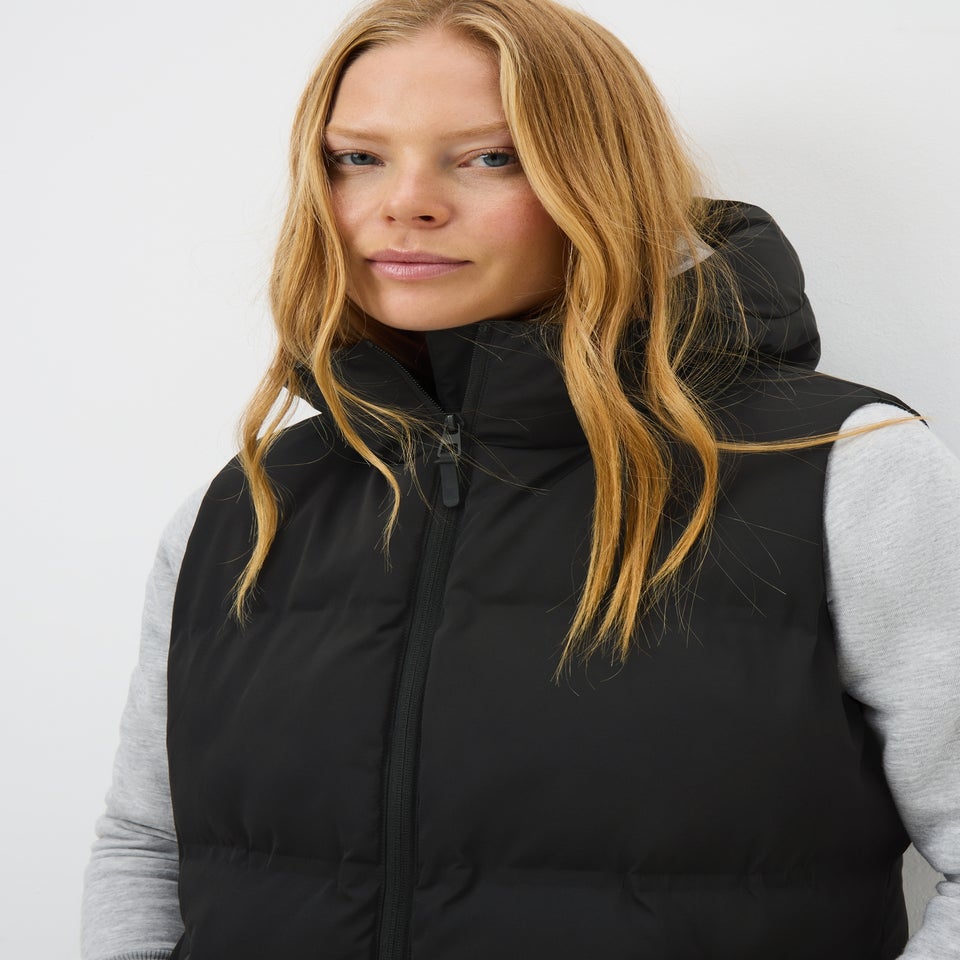 Papaya Petite Black Long Padded Showerproof Gilet