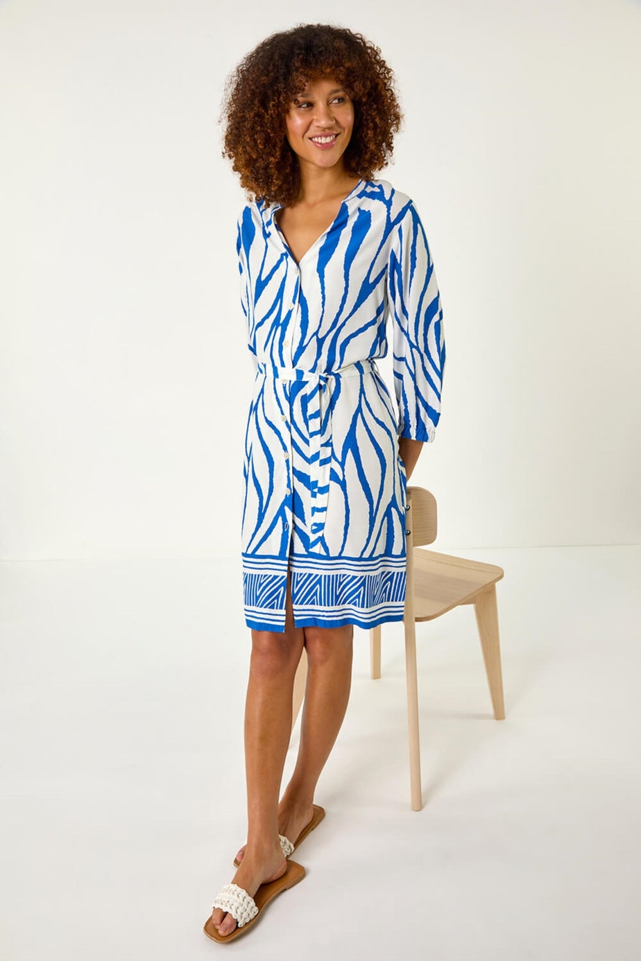 Roman Ink Blue Abstract Border Tie Shirt Dress