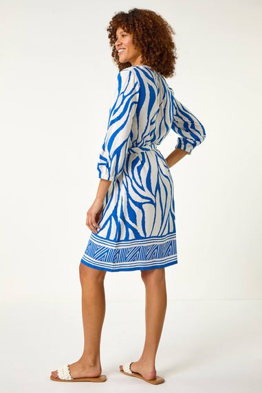 Roman Ink Blue Abstract Border Tie Shirt Dress