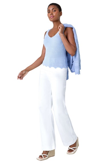 Roman Light Blue Scalloped Edge V-Neck Knit Vest