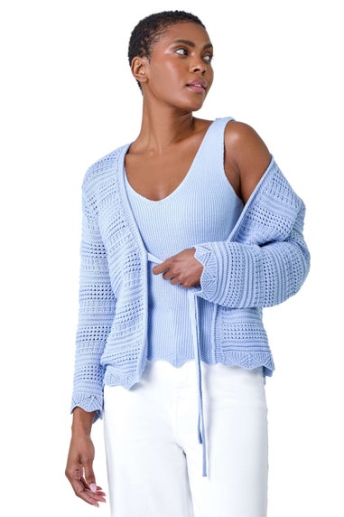 Roman Light Blue Scalloped Edge V-Neck Knit Vest