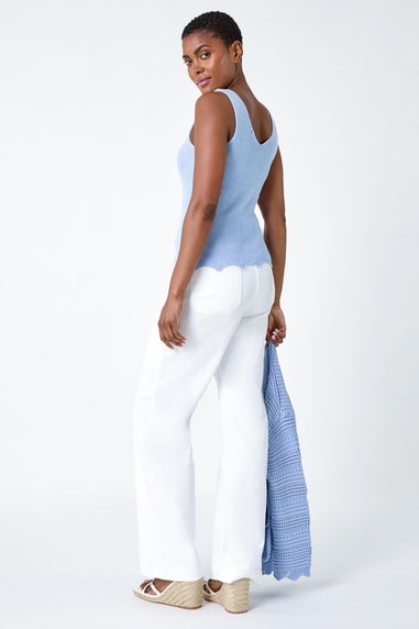Roman Light Blue Scalloped Edge V-Neck Knit Vest