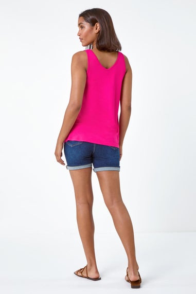 Roman Pink Plain V-Neck Stretch Jersey Vest Top