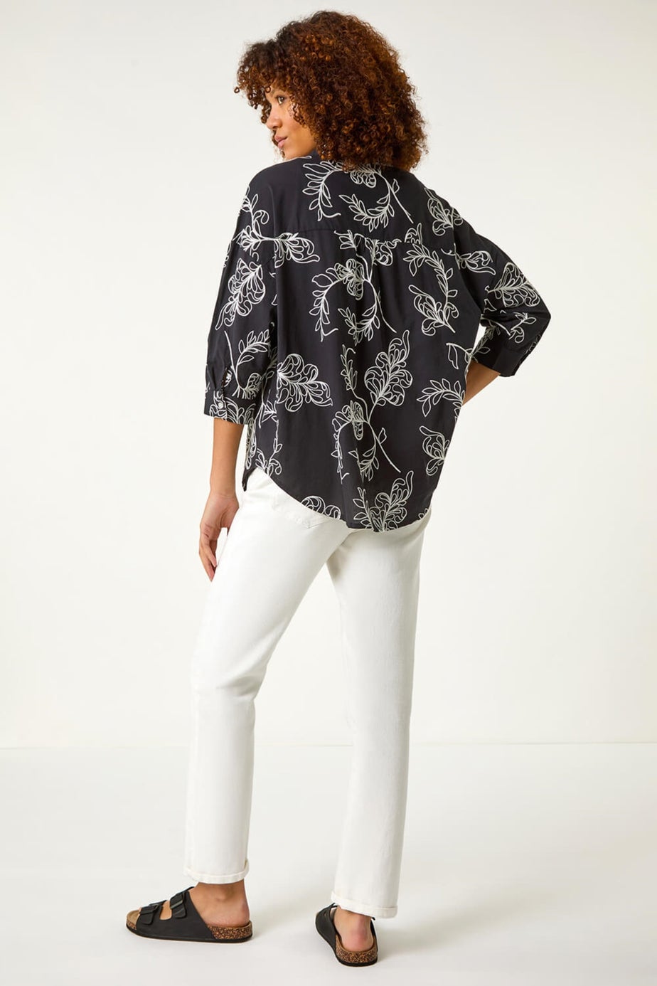 Roman Black Embroidered Floral Cotton Shirt