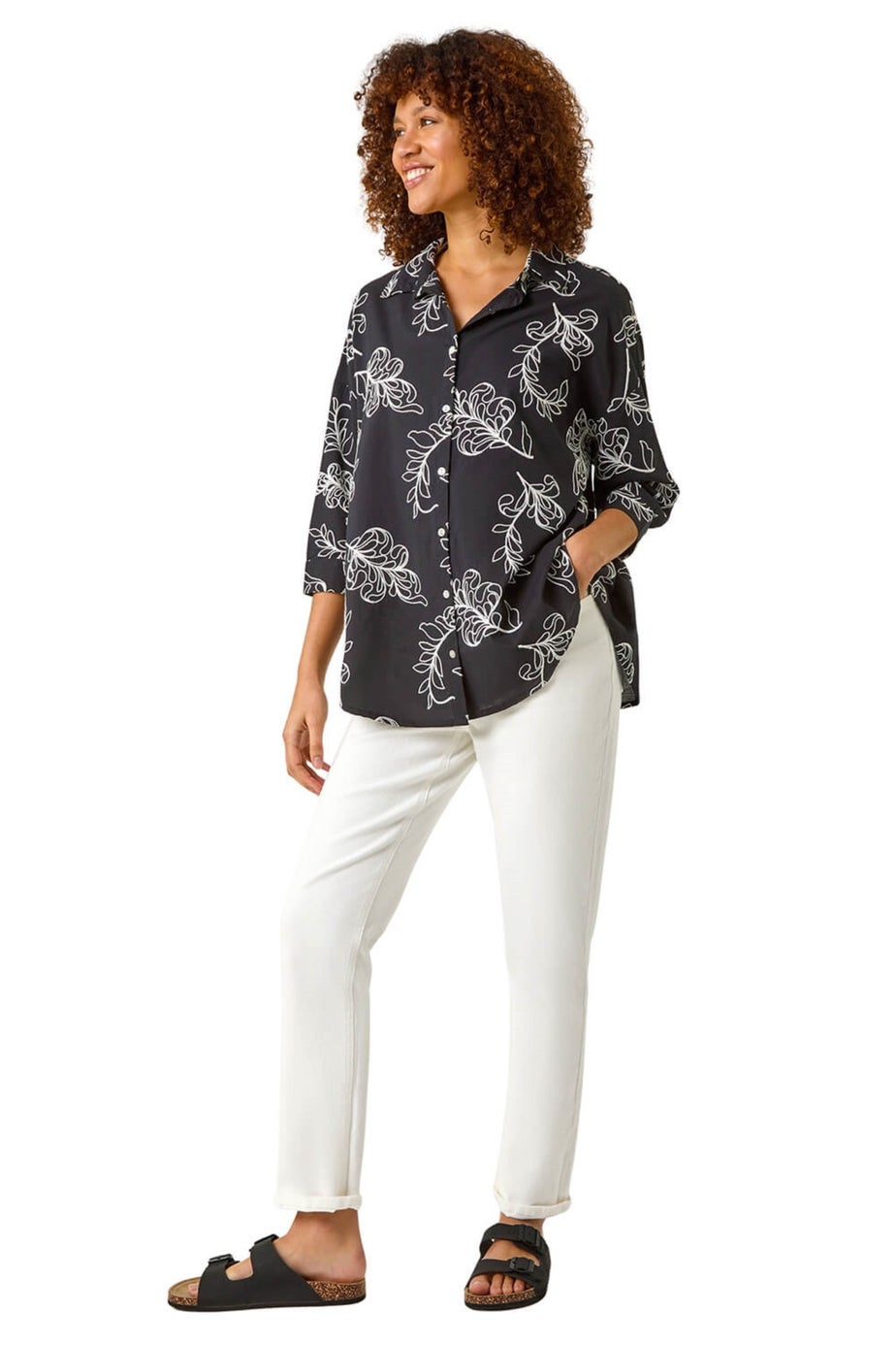 Roman Black Embroidered Floral Cotton Shirt