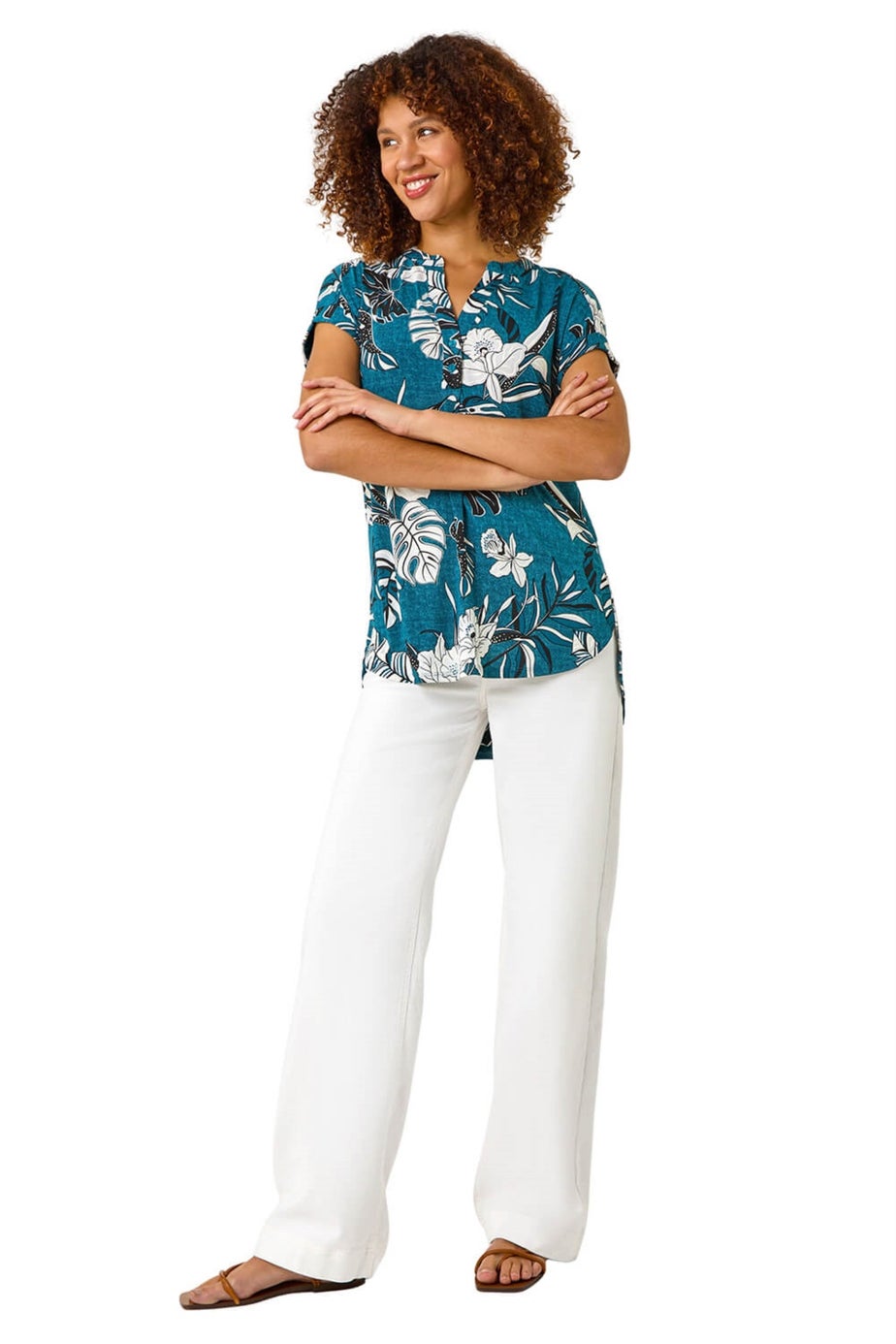 Roman Teal Textured Floral Print Overshirt