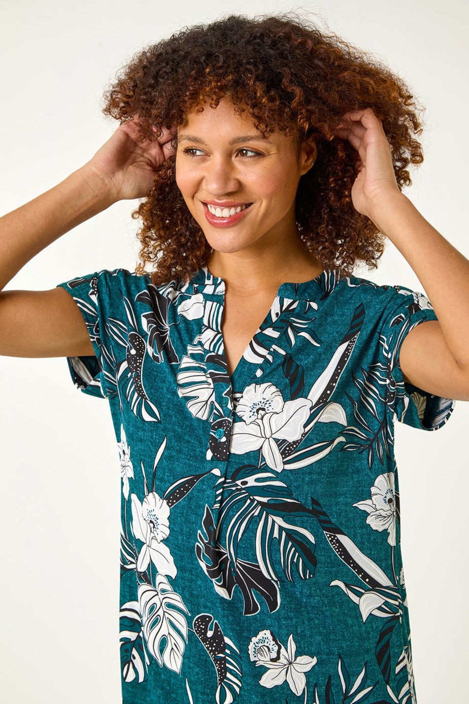 Roman Teal Textured Floral Print Overshirt