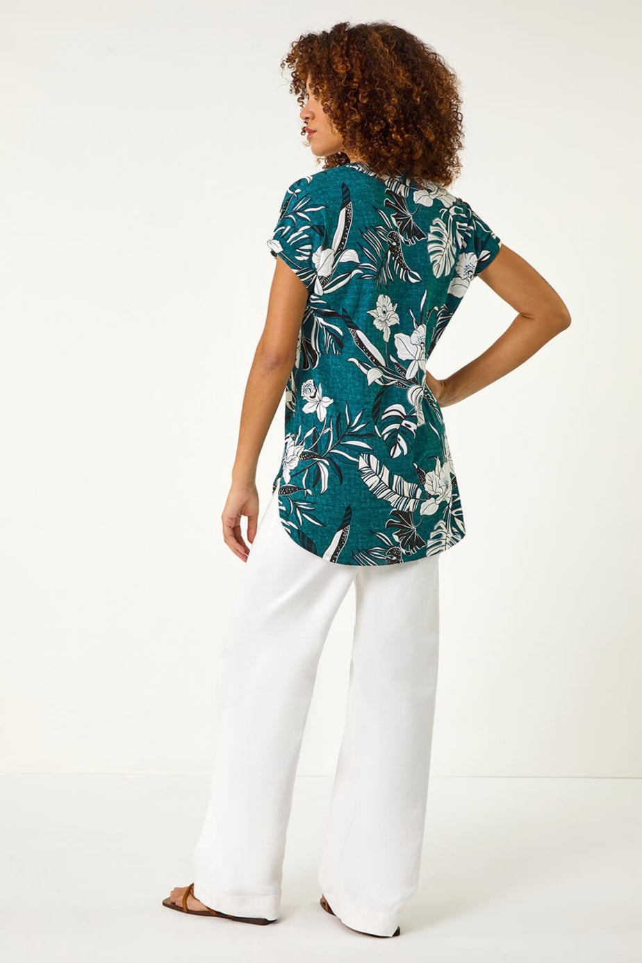 Roman Teal Textured Floral Print Overshirt