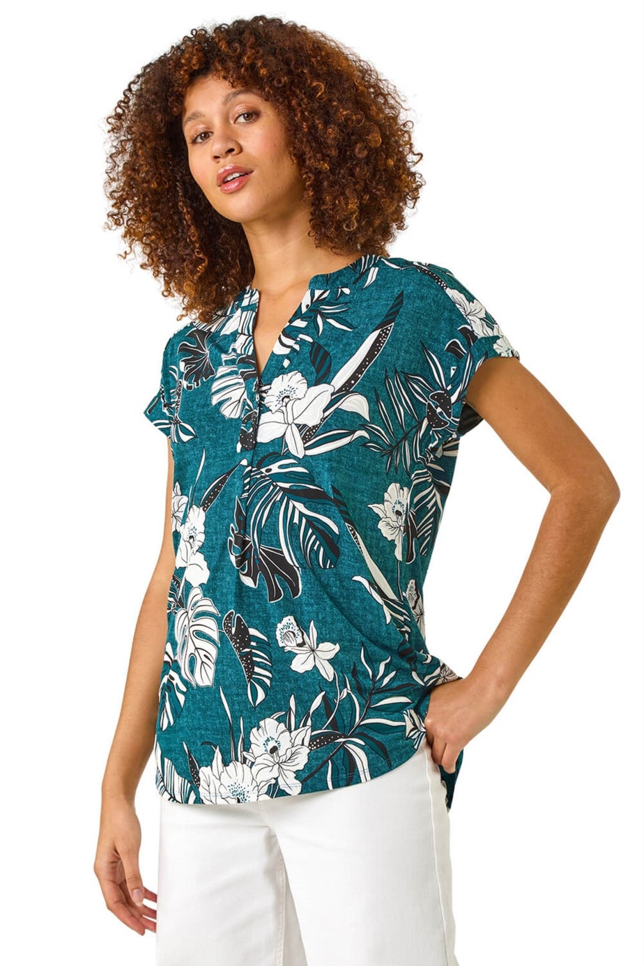 Roman Teal Textured Floral Print Overshirt