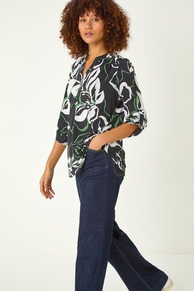 Roman Black Floral Textured Print Shirt
