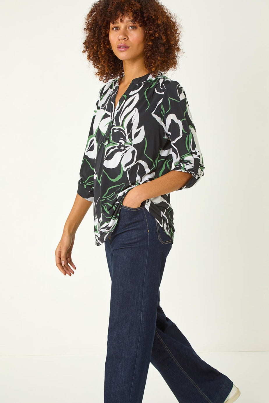 Roman Black Floral Textured Print Shirt