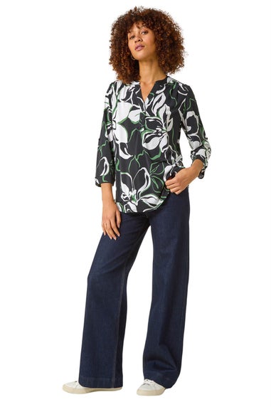 Roman Black Floral Textured Print Shirt