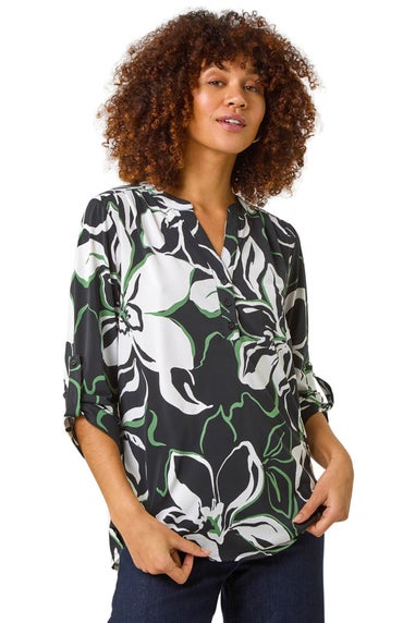 Roman Black Floral Textured Print Shirt