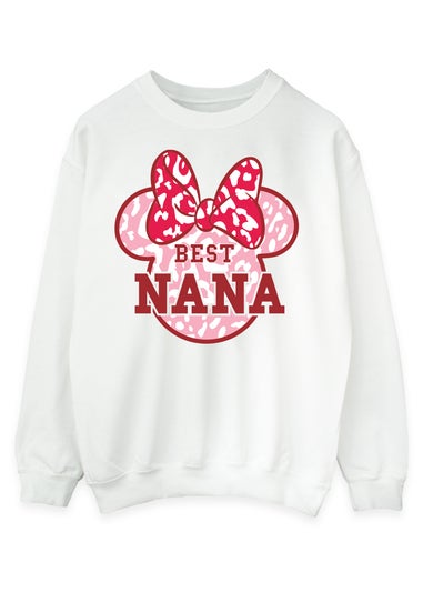 Disney Minnie Mouse Best Nana Leopard White Graphic Sweatshirt