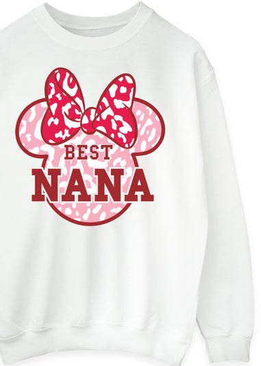 Disney Minnie Mouse Best Nana Leopard White Graphic Sweatshirt