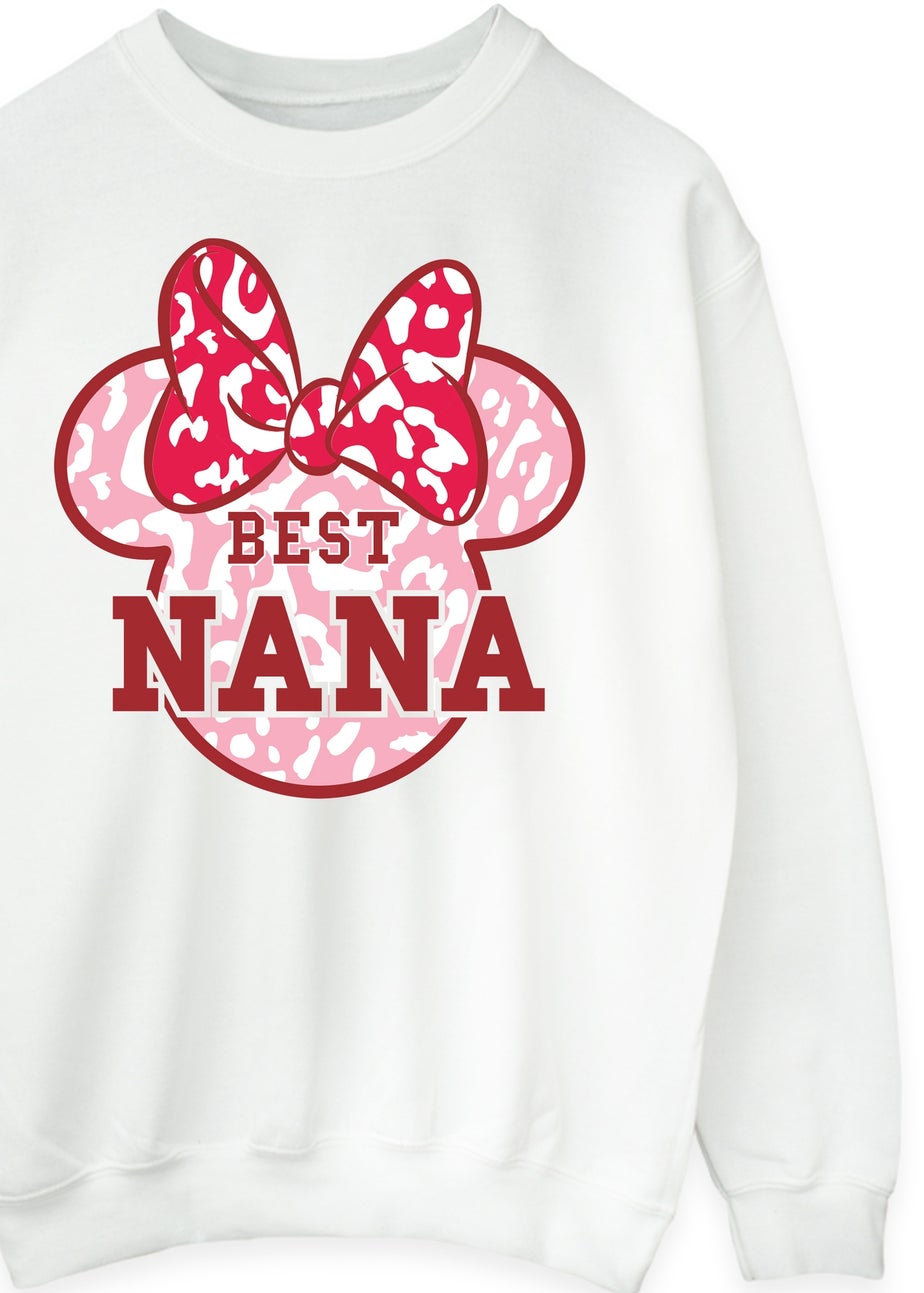 Disney Minnie Mouse Best Nana Leopard White Graphic Sweatshirt