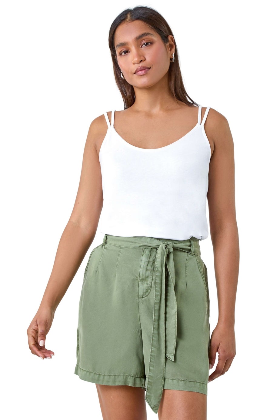 Roman White Double Strap V-Neck Stretch Vest Top