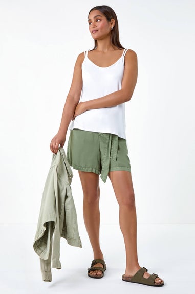 Roman White Double Strap V-Neck Stretch Vest Top