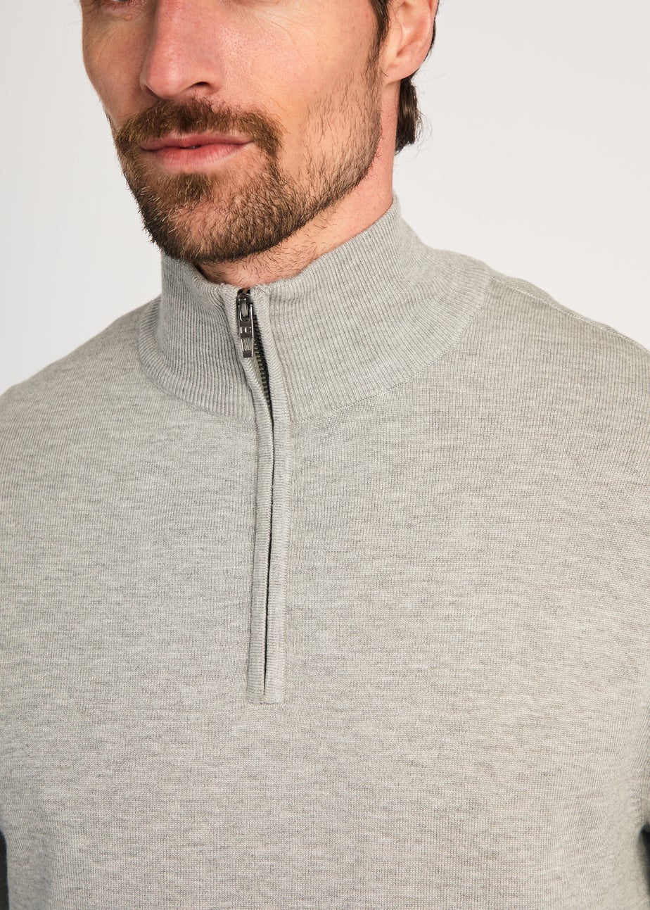French Connection Light Grey 1/2 Zip Knitted Jumper