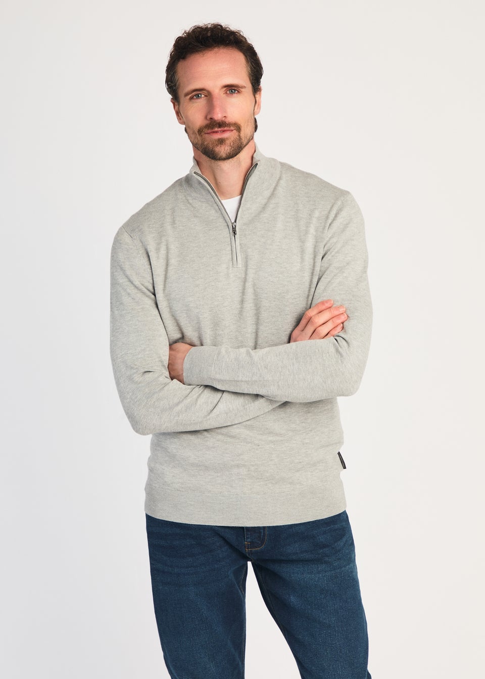 French Connection Light Grey 1/2 Zip Knitted Jumper
