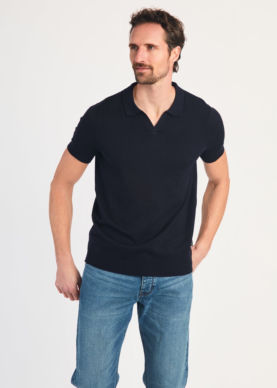 French Connection Navy Short Sleeve Open Collar Polo Shirt