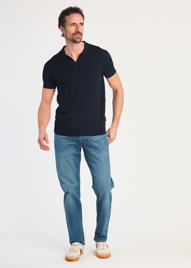 French Connection Navy Short Sleeve Open Collar Polo Shirt