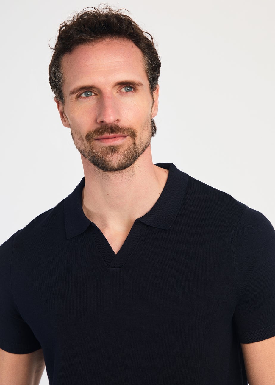 French Connection Navy Short Sleeve Open Collar Polo Shirt