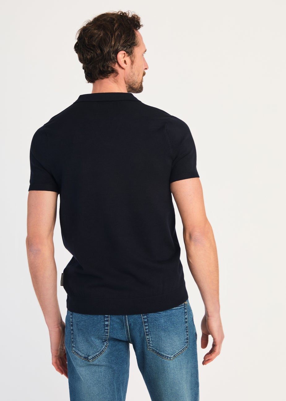 French Connection Navy Short Sleeve Open Collar Polo Shirt