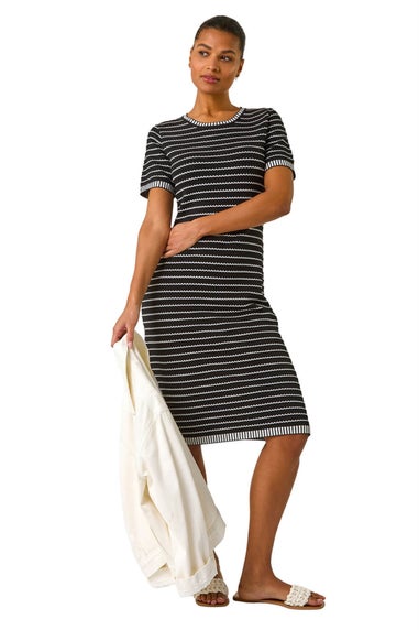 Roman Black Stripe Print Knitted Dress