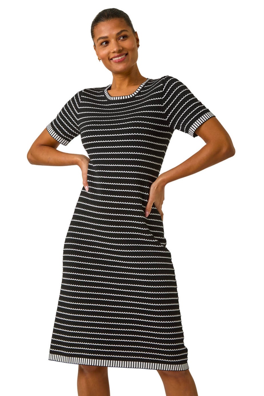 Roman Black Stripe Print Knitted Dress