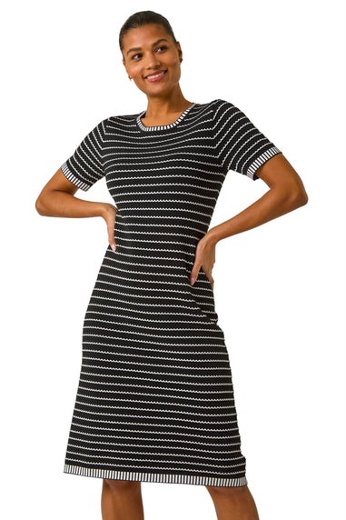 Roman Black Stripe Print Knitted Dress