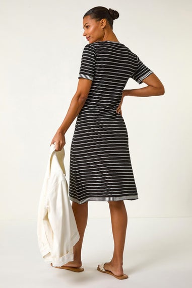 Roman Black Stripe Print Knitted Dress