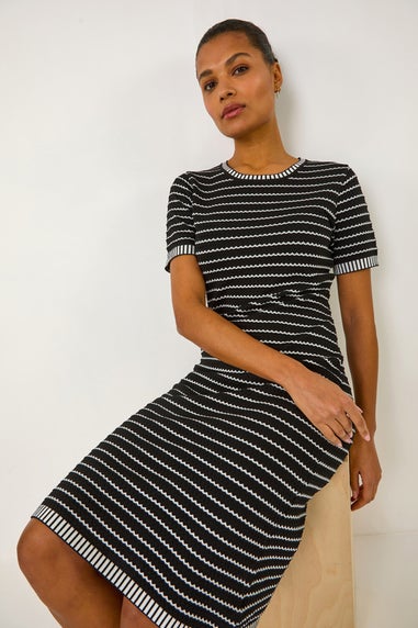 Roman Black Stripe Print Knitted Dress