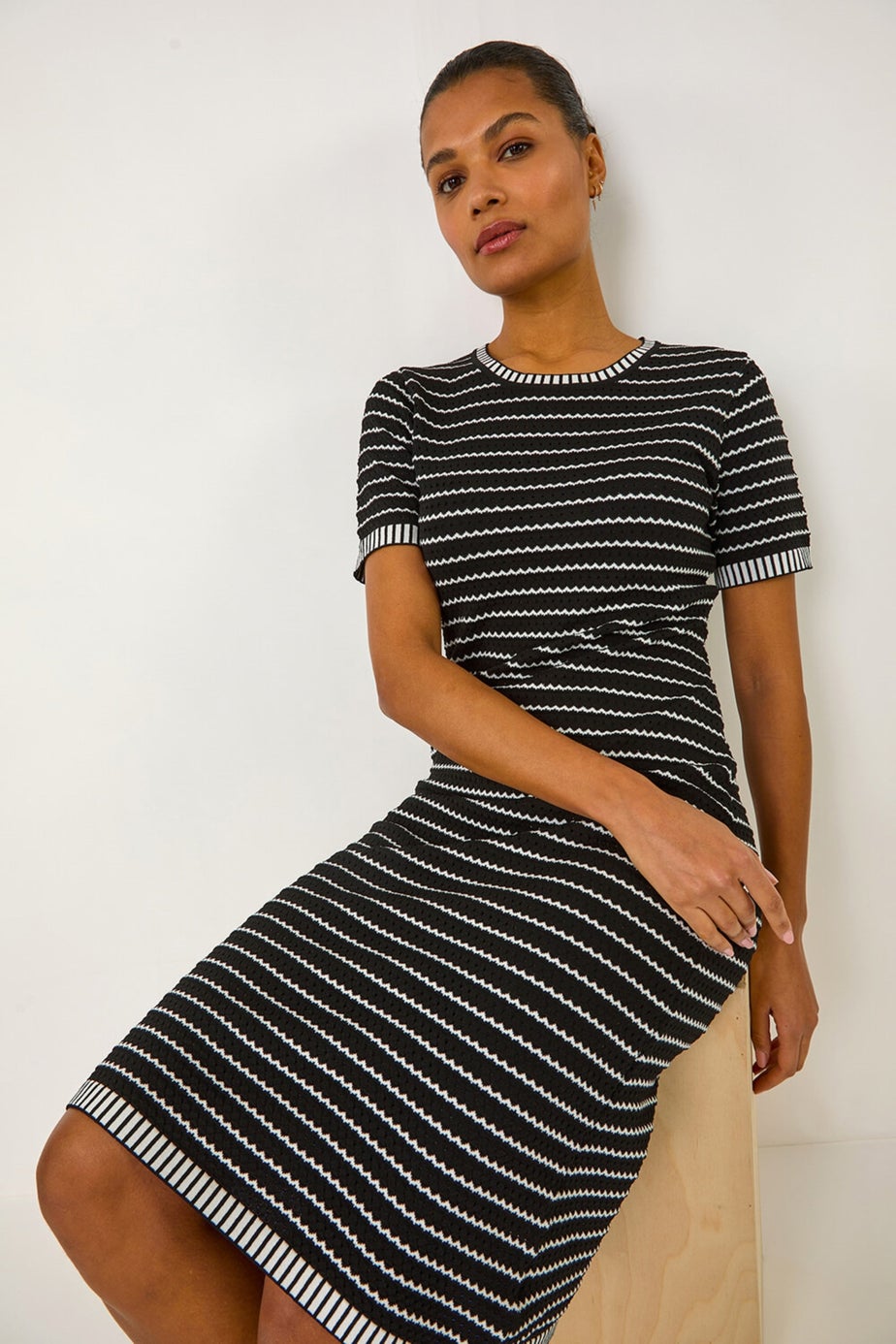 Roman Black Stripe Print Knitted Dress