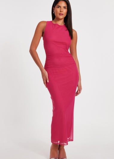 Quiz Magenta Mesh Midaxi Dress