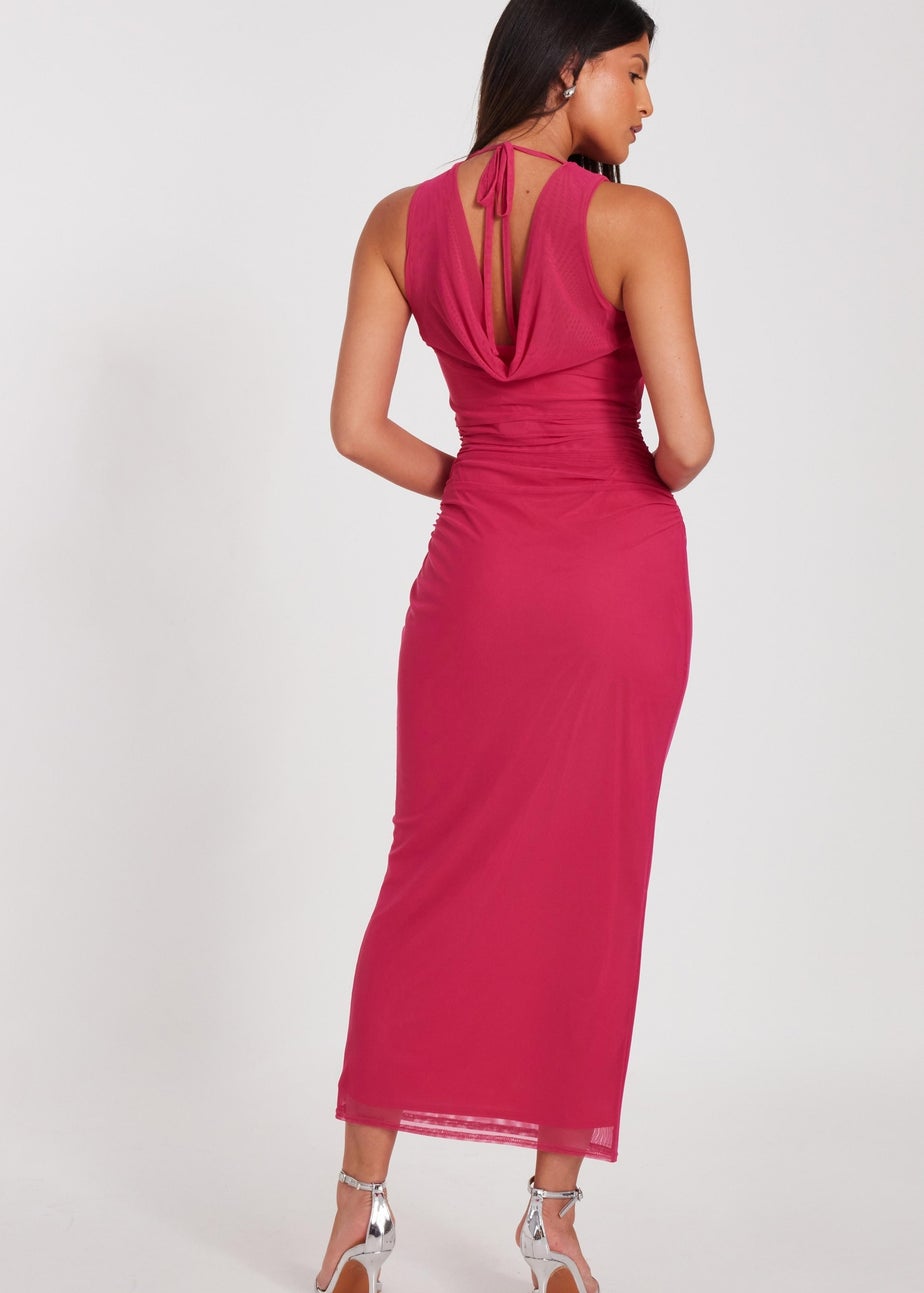 Quiz Magenta Mesh Midaxi Dress
