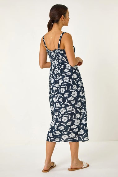 Roman Navy Floral Print Midi Sundress