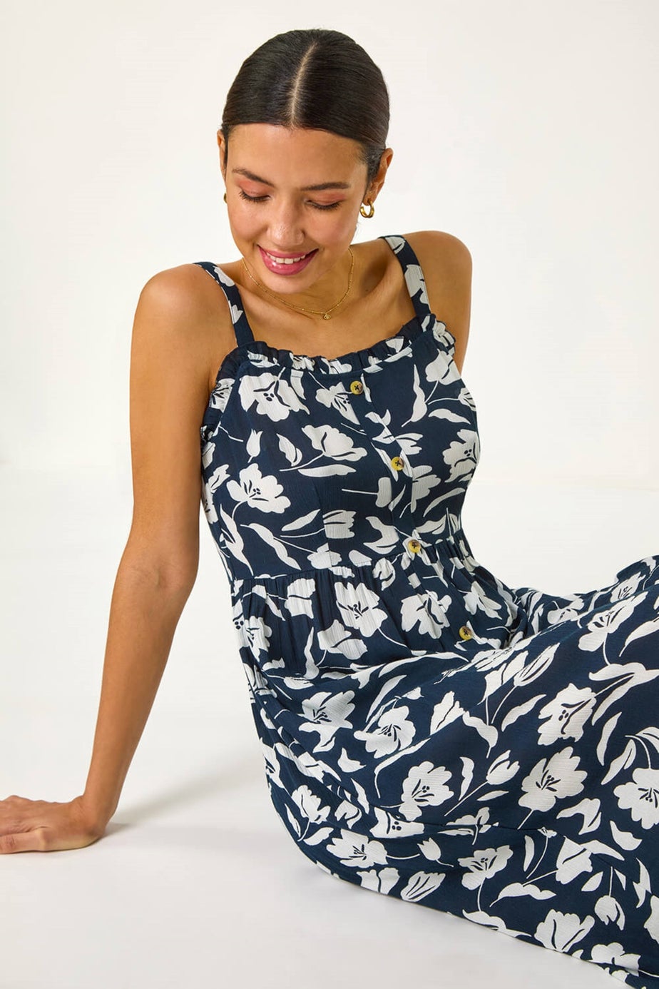 Roman Navy Floral Print Midi Sundress