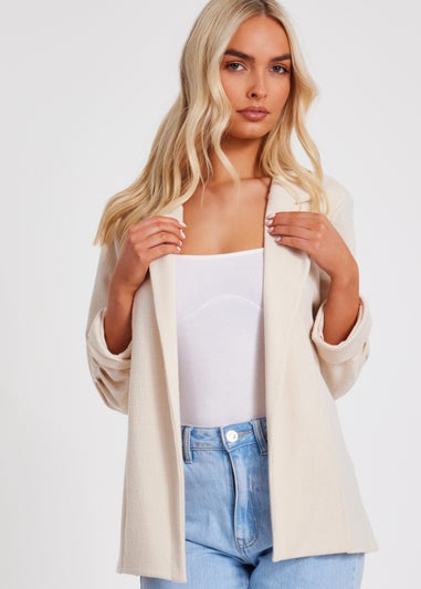 Quiz Stone Textured Ruched Sleeve Blazer