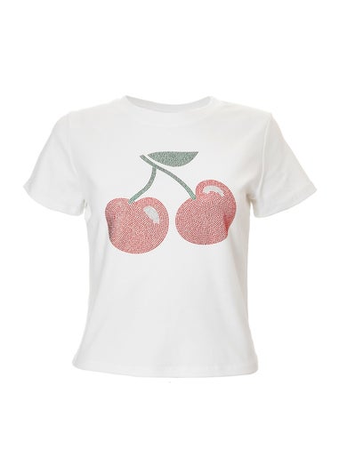 Quiz White Diamante Cherry Top