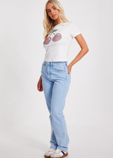 Quiz White Diamante Cherry Top