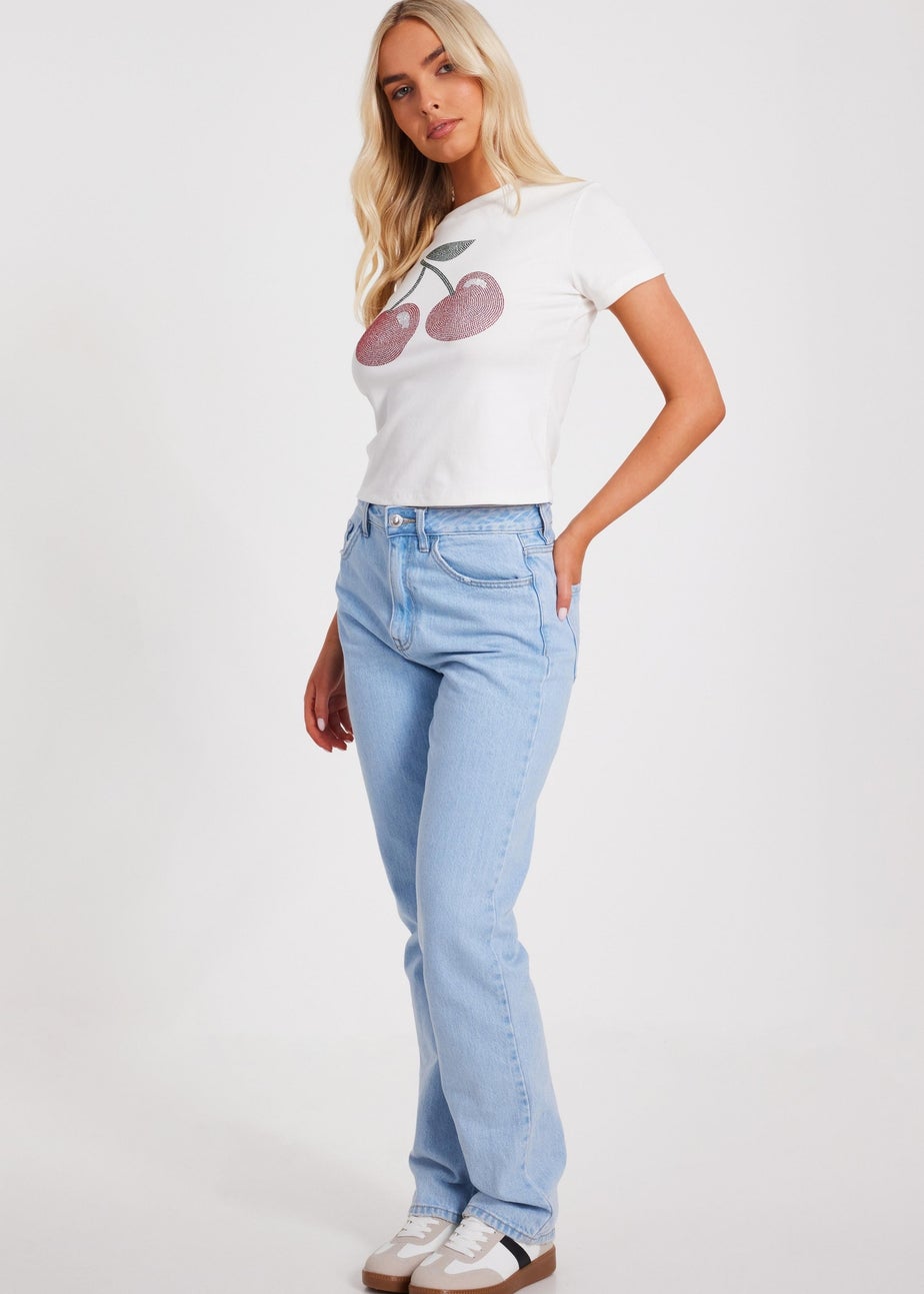 Quiz White Diamante Cherry Top