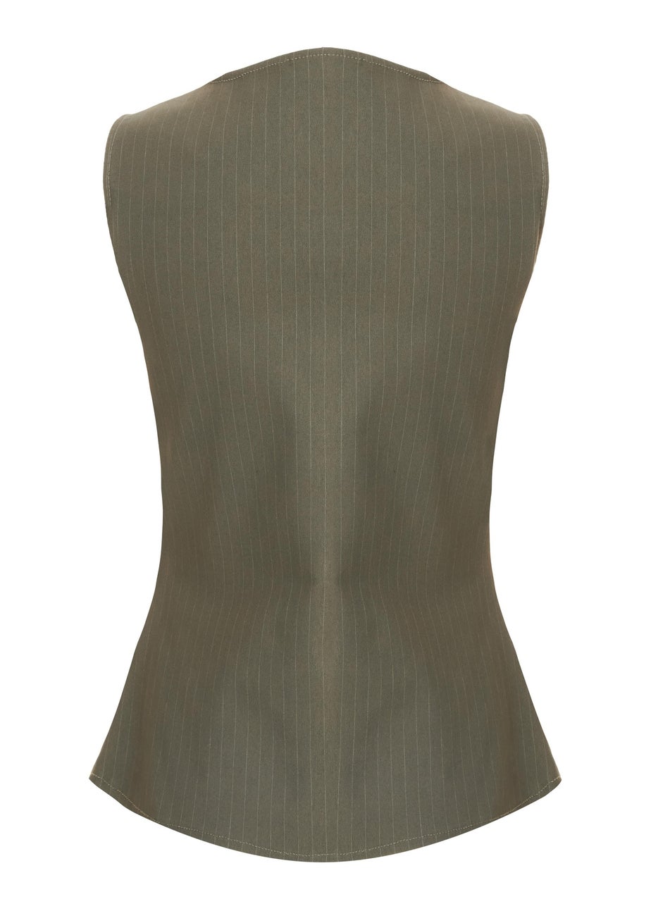 Quiz Khaki Pinstripe Button Front Waistcoat